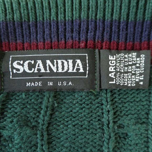 Vintage 80s Scandia Sweater Tennis Varsity V Cable Acrylic USA L - Picture 5 of 6